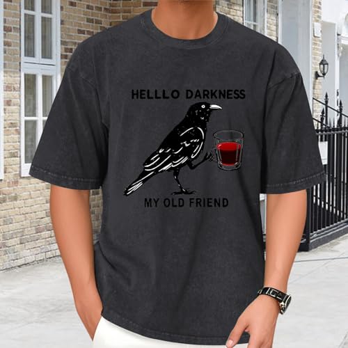 Mens Oversized T Shirt - Red Wine Crow Graphic T Shirts for Men,Cotton Loose Fit Summer Tops Casual Clothes2