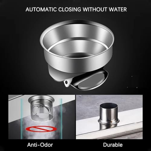 Image of Tile Insert Shower Drain Channel 12 x 4 Inch Invisible Floor Drain with Cockroach Trap 304 Stainless Steel Drain Jali Covered with Collar Side Outlet Compatible with 13mm Tiles