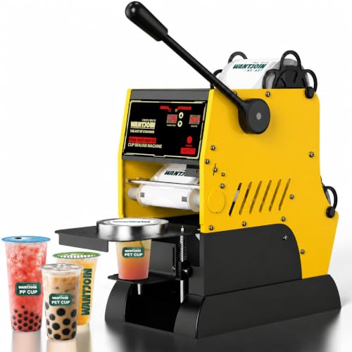 Image of WantJoin Cup Sealing Machine, Semi Automatic Commercial Boba Cup Sealer | Auto film alignment, 2 second sealing, LED temperature control, Fits 90 mm & 95 mm cups Bubble for Tea Coffee Smoothies