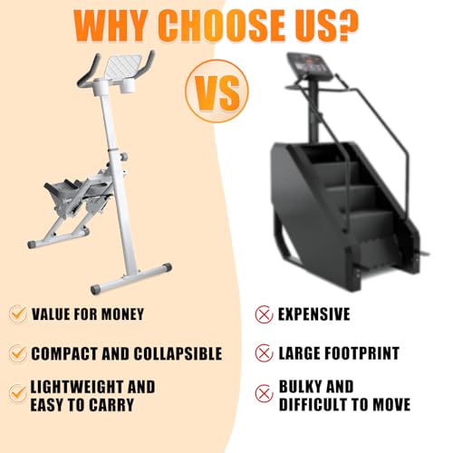TOGIEEII Stair Stepper Folding Vertical Cardio Exercise Climber Stair-Master for Exercise at Home Full Body Workout Machine with Handlebar 242LBS Load with Adjustable Step Range Handlebar & Pedals - Image 3