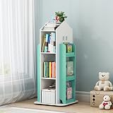 mopam 360° Rotating House Bookshelf 3-Tier Floor Standing Revolving House Bookcase Book Storage Shel