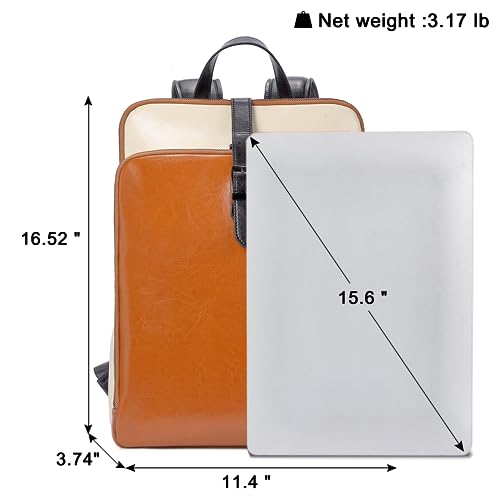 CLUCI Leather Backpack for Women, 15.6 inch Laptop Bag, Large Genuine Work Backpack Travel Back