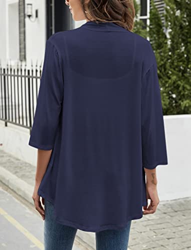 Image of Yekaty Women Cardigan 3 /4 Sleeves Open Front Lightweight Cardigan Draped Ruffles Knit Cardigan