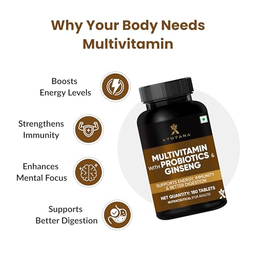 Image of Multivitamin with Probiotics and Ginseng for Men and Women | Supports Energy, Immunity and Digestion | 100% Vegetarian Probiotic Supplement | 60 Tablets