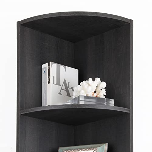 Ice Armor 5 Tier Corner Bookcase Wooden Display Bookshelf Storage Rack Multipurpose Shelving Unit For Living Room And Home Office In Distressed Black Finish #TOP4