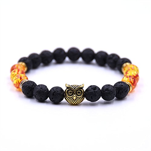 Joya Gift Chakra Lava Stone Owl Beads Bracelets Mens Womens Friendship Bracelets Set #TOP3