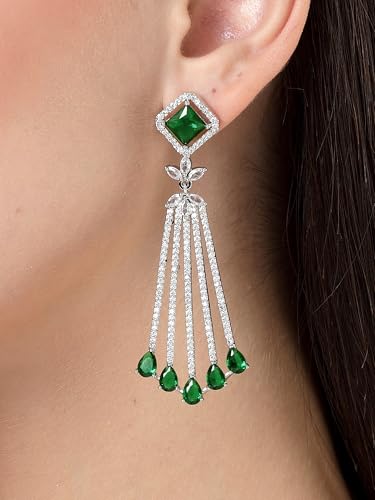 Image of Karatcart Women Silver Plated Blue American Diamond Studded Jhumki Earrings
