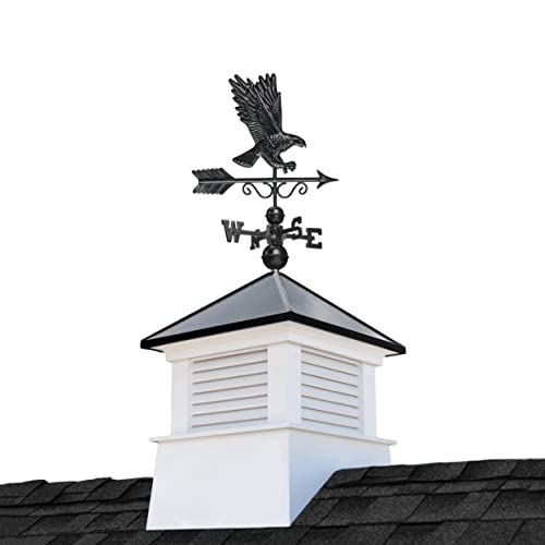 26" Square Manchester Vinyl Cupola With Black Aluminum Roof And Black Aluminum Eagle Weathervane By Good Directions #TOP22