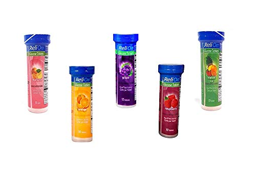 ReliOn Glucose Tablets: Grape, Orange, Tropical Fruit, Raspberry and Fruit Punch (5 Tubes)
