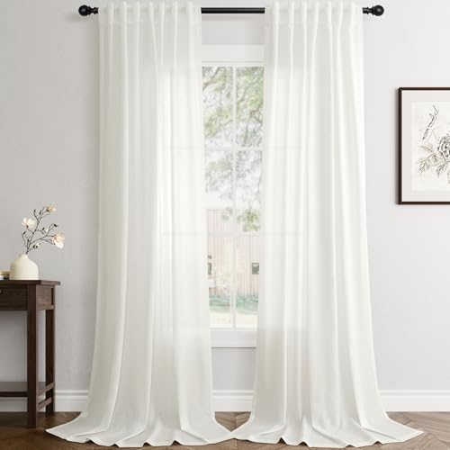 Ivory Linen Curtains 90 inch Length 2 Panels Set Modern