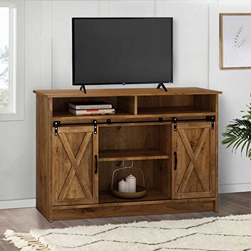 4Ever2Buy Coffee Bar Cabinet With Storage, Farmhouse Sideboard Buffet Cabinet With Sliding Barn Door, 52'' Kitchen Cabinet With Adjustable Shelves，Coffee Bar Table For Living Dining Room，Rustic Oak #TOP5