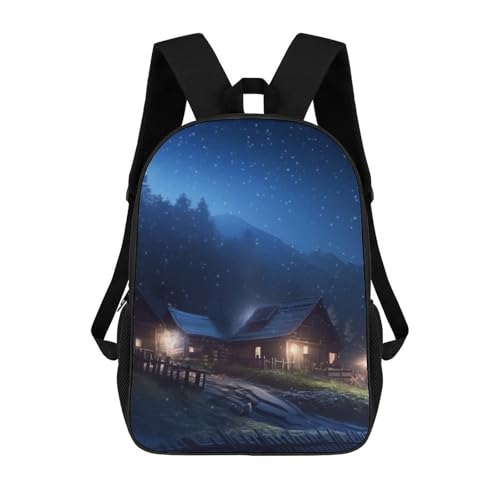 Rustic Village Night Backpack for Men Women, Heavy Duty Backpack Large Capacity, Durable Lightweight Travel Daypack