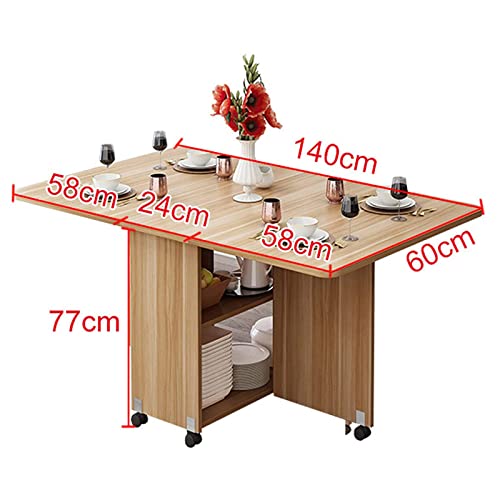 Kitchen Dinner Table, Rectangle Wood Drop Leaf Table, Expandable Folding Dining Table with 6 Wheels, Round Edge Design, for Small Space Dining Table