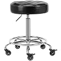 CoVibrant Lockable Rolling Stool Adjustable Swivel Stool with Noiseless Rubber Wheels and Foot Rest for Kitchen Medical Esthetician Studio