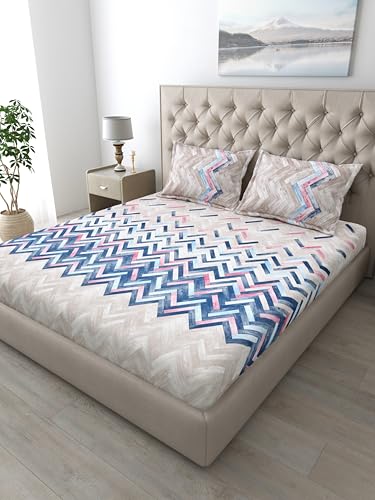 Image of Mafatlal 186 TC Autumn Delight King Size Cotton Bed Sheet | 108 x 108 Inches | Cooling Breathable Summer Bedsheet | Soft Comfortable Fabric with 2 Pillow Covers | Bit of Blue