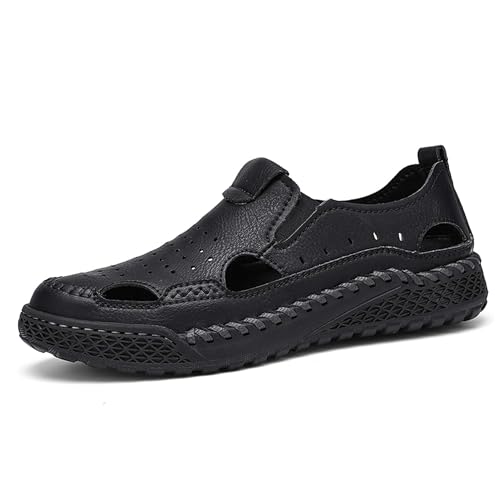 Men's Premium Leather Sandals, Outdoor Sports Sandals, Hand Stitched Non Slip Durable Rubber Soles, Hollowed Out Design Ensures Breathability While Being Stylish