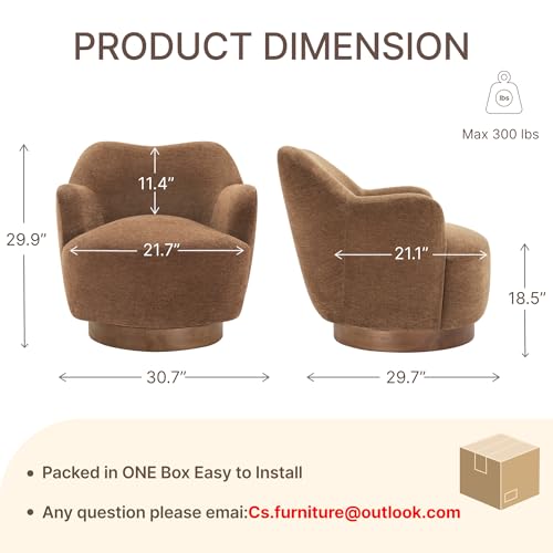 Image of KISLOT, Swivel Accent Chair, Modern Arm Chair with Wooden Base, Terracotta | Upholstered Barrel Chair with Curves Camel Back Design, Living Room Bedroom Reading