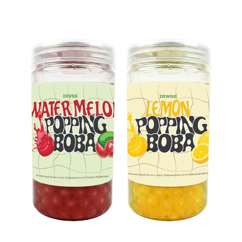 Image of Zawaa Boba Tea Assorted Popping Boba Pearls - Watermelon & Lemon| 300g Each (Pack of 2) | Bursting Bubble Tea Pearls