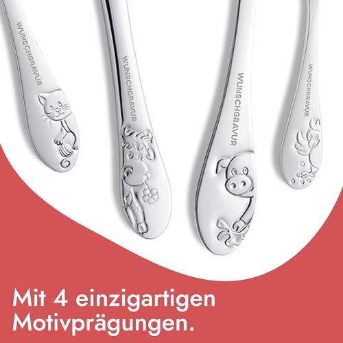 Foto von Geschenkfreude Kinderbesteck mit Namensgravur Farmfreude - Besteck mit Gravur - Besteckset mit Gravur personalisiert - Taufgeschenke für Junge/Mädchen - Besteck mit Namen für Kinder Geschenk