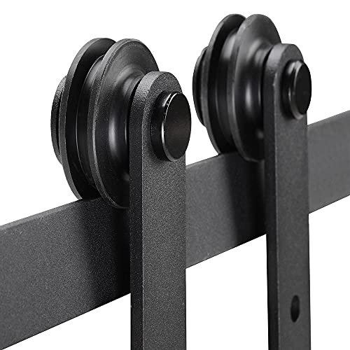 Yescom 5 Ft Mini Double Cabinet Sliding Barn Wooden Door Hardware Roller Track Rail Kit TV Stand Wardrobe Closet Kitchen