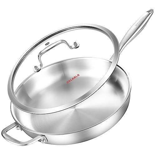 DELARLO Tri-Ply Stainless Steel Pan with Lid 12inch丨Compatible with All Cooktops Up to 600℉丨Stainless Steel Skillet 12 inch丨Heavy Duty丨Frying Pan with Lid丨18/10 Large Cooking Surface by DELARLO - Used condition - US$33.53