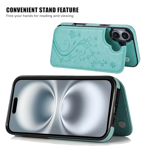 Étui portefeuille pour iPhone 16 étui de protection fin porte-cartes vert - 6
