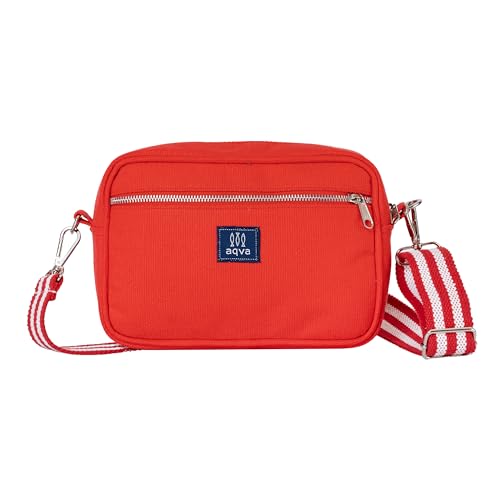 AQVA Crossbody Bag for Women & Men – 100% Cotton Dobby Weave Purse with Printed Lining, Adjustable & Detachable Strap, YKK Zipper (9"x6"x2.5", Red)