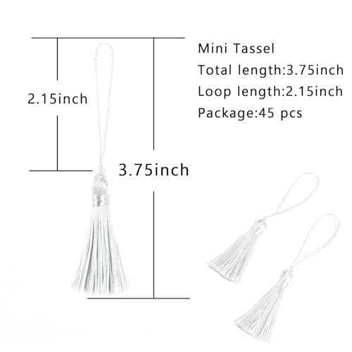 Image of 48Pcs Mini Bookmark Tassels Handmade Keychain Silky Tassel | (White)3.75inch Tassel, Silky Floss Craft Tassel for Jewelry Making,Tags,DIY Accessory