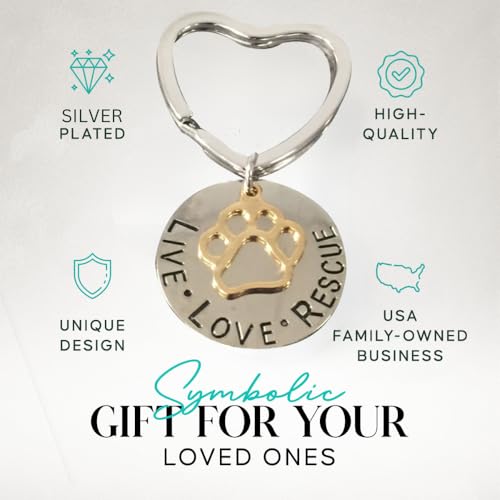 Infinity Collection Pet Rescue Keychain, Engraved Live, Love, Rescue Charm with Paw Print, Two-Tone Silver & Gold Accessories - Image 3