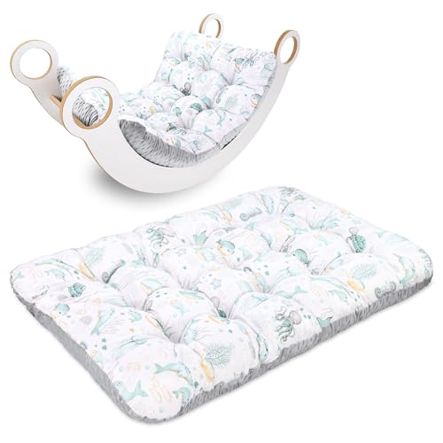 Manta bebe suelo 70x110 cm - colchoneta alfombra gateo tapete suave almohada para arco Montessori y juegos actividades bebes playmat acolchado Oeko-Tex Animales acuáticos con gris claro