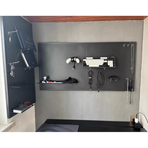 Tablero Metálico Con Clavijas, Tableros Con Clavijas Organizador De Pared Con 30 Ganchos, Estantes De Almacenamiento Paneles Y Unidades Para Herramientas Garaje, Hogar Y Oficina(Black,40x120cm)