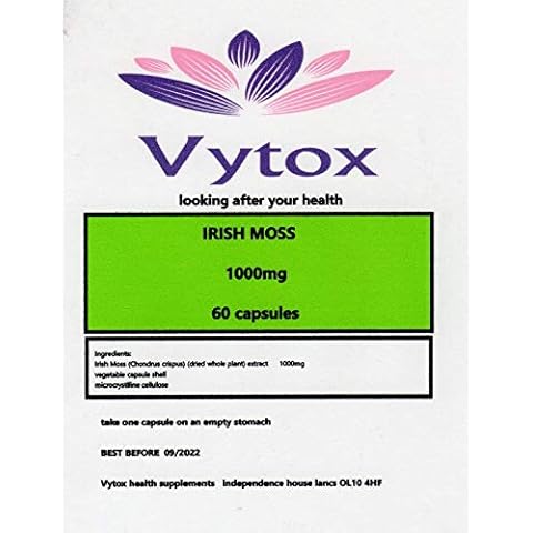 Organic Irish Moss/SEA Moss 1000mg 60 Capsules, 2 Months Supply, by vytox, nutrients and antioxidants, Vegetarian Cover