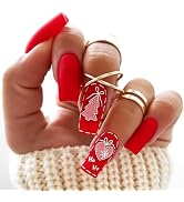 Red Christmas Press on Nails Pink Christmas Tree Fake Nails 24Pcs Medium Square Matte Pink Love H...