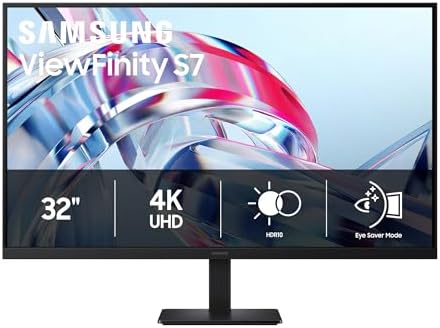 Samsung 32" ViewFinity S7 (S70H) High-Resolution Monitor - 4K UHD (3840x2160), HDR10, Eye Saver Mode, HDMI and DP Ports, Display Manager, LS32H704EANXZA