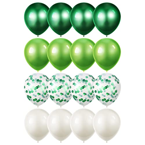 KroY PecoeD Ballons Vert Blanc Ballon Confettis Ballons Anniversaire, 12 Pouces Métallique Ballons en Latex Kit Decoration pour Mariage Baby Shower Festival Fête(Vert)