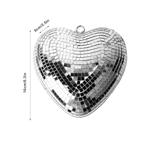 Bola espejada en forma de corazón, decoración reflectante de espuma con cadena y gancho, adorno para fiestas, bodas y eventos especiales (plata) miniatura 3