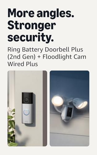 Image of Ring Battery Doorbell Plus (newest model), Nickel Silver with Floodlight Cam Wired Plus, White