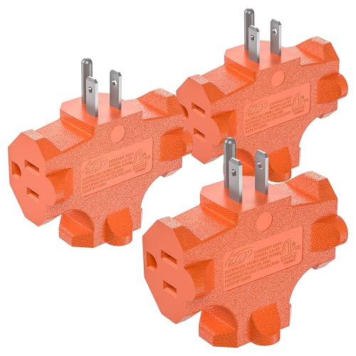 3-Pack 3 Way Plug Adapter ETL Listed 3 Outlet Grounded Wall Outlet Splitter 3 Prong Multi Outlet Adapter 15A 125V 1875W Power Splitter for Home Office or Travel Orange.