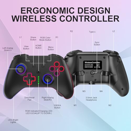 Xbox One Controller,Remote Joypad with RGB LED Light,Xbox Controller Wireless for Xbox One, Xbox Series X/S, Xbox One X/S,Wireless Xbox Controller with 2.4G Wireless Adapter,3.5mm Audio Jack,Black - Thumbnail 7