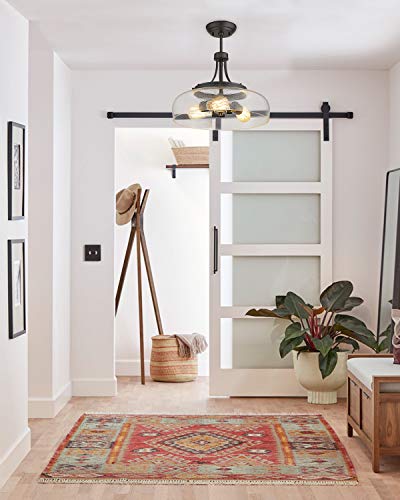 Eapudun Farmhouse Semi Flush Mount Ceiling Light Fixture, 3-Light Industrial Pendant Light In Oil Rubbed Bronze Finish With Clear Seeded Glass Shade, Sma1126-Orb #TOP2