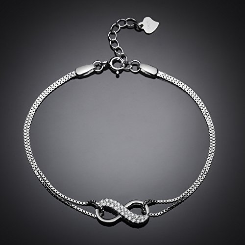 Pulsera Mujer LDUDU Regalos Originales Para Mujer Plata De Ley 925 Infinito Amor Pulseras de Zirconia Cúbica Corazón Joyería Regalos Cumpleaño para Madre Novia Esposa