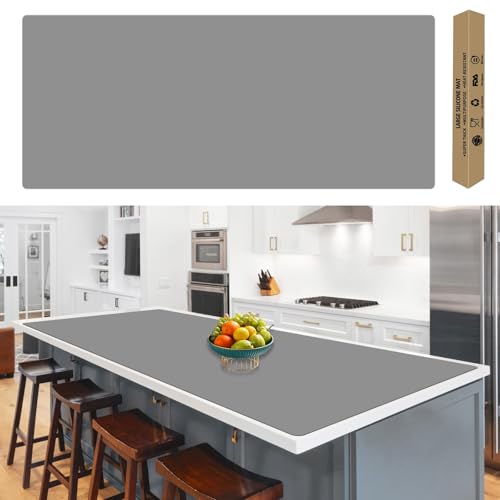Image of 120 inchx24''(305cmx60cm) Extra Large Silicone Mat for Kitchen Counter, Heat Resistant Countertop Protector, Non-Slip Waterproof Kitchen Island Mat, Easy to Clean, Light Gray