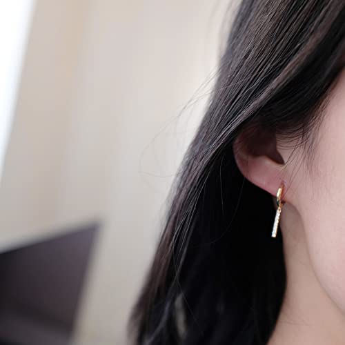 Cz Minimalist Small Bar Dangle 925 Sterling Silver Small Hoop Earrings For Women Girls Hypoallergenic Tiny Drop Dangling Huggie Hoops Fashion Simple Lightweight Birthday Christmas Jewelry Gifts #TOP1