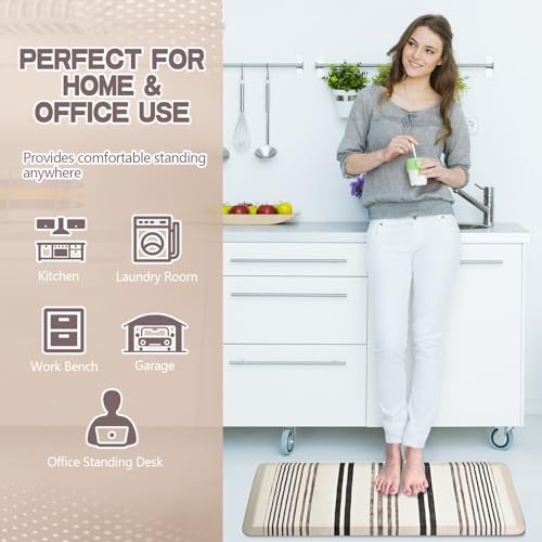 Ergohead 7/8 inchs Thick Kitchen Floor Mat, Nordic Style Design Memory Foam Anti Fatigue Mat, Anti Slip Foot Standing Comfort Mat - Cushion, Waterproof Decor (Yellow Linen Plaid, 17.3\" x 39\" -0.87\") - Thumbnail 7