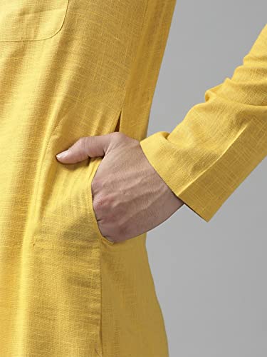 Image of See Designs Men Full Sleeve Cotton Solid Straight Slub Effect Kurta