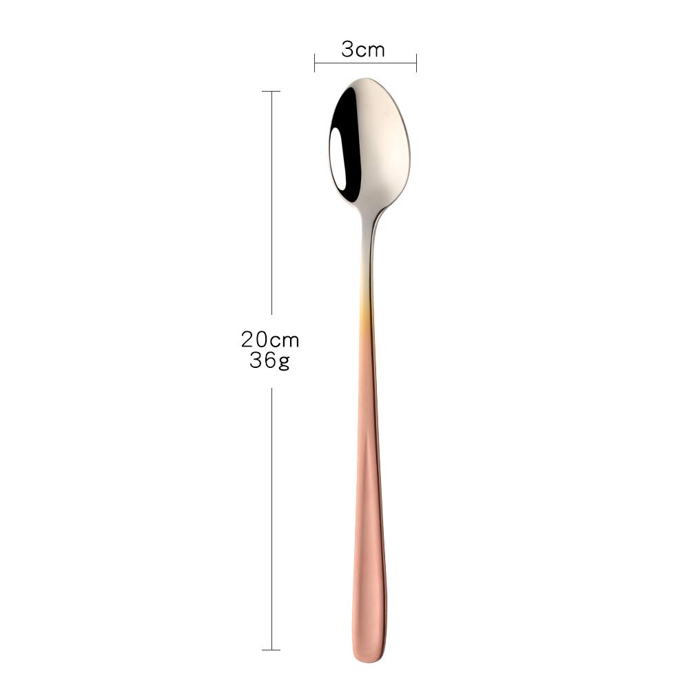 BISDARUN 18/10 Stainless Steel Latte Spoons Gradient Rose Gold Ice Cream Teaspoons 4 Pieces Long Handle Ice Cream Cup Spoons for Hot Chocolate Hot Drink Dishwasher Safe - Image 2