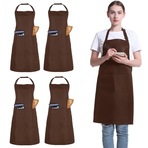 4 Pezzi Grembiuli da Chef Marroni​, Grembiule Unisex Regolabili con