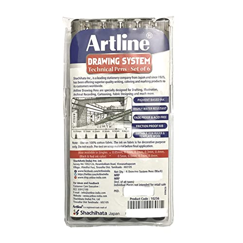 Artline Drawing Fineliner Pens, Drawing System, Set Of 6 Pens (0.1 Mm, 0.2 Mm, 0.3 Mm, 0.05Mm, 0.5 Mm, 0.8 Mm) #TOP1