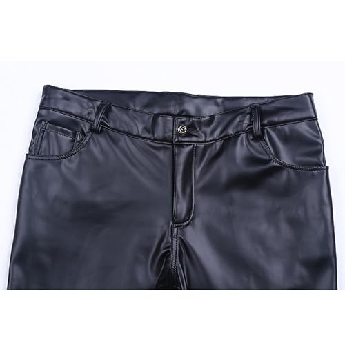 Dressnu Calça legging masculina justa de couro para motociclista elástica, Modelo fino preto, 39