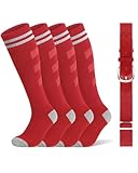 Ludaro 2 Pairs Baseball Soccer Socks for Boys Girls, Toddler Striped Knee High Football Softball Basketball Athletic Socks and Belt Combo Set for Kids Youth School Sports Outdoor